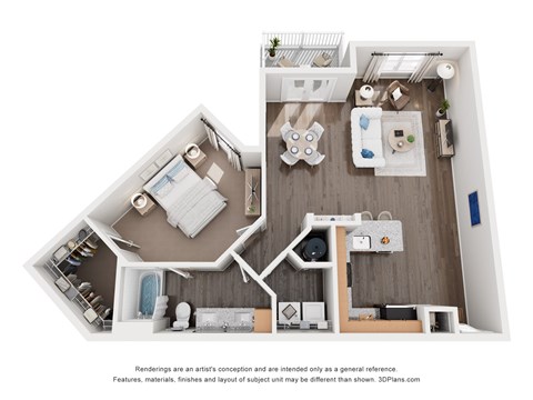Floor plan for 1 bed, 1 bath, 899 sqft